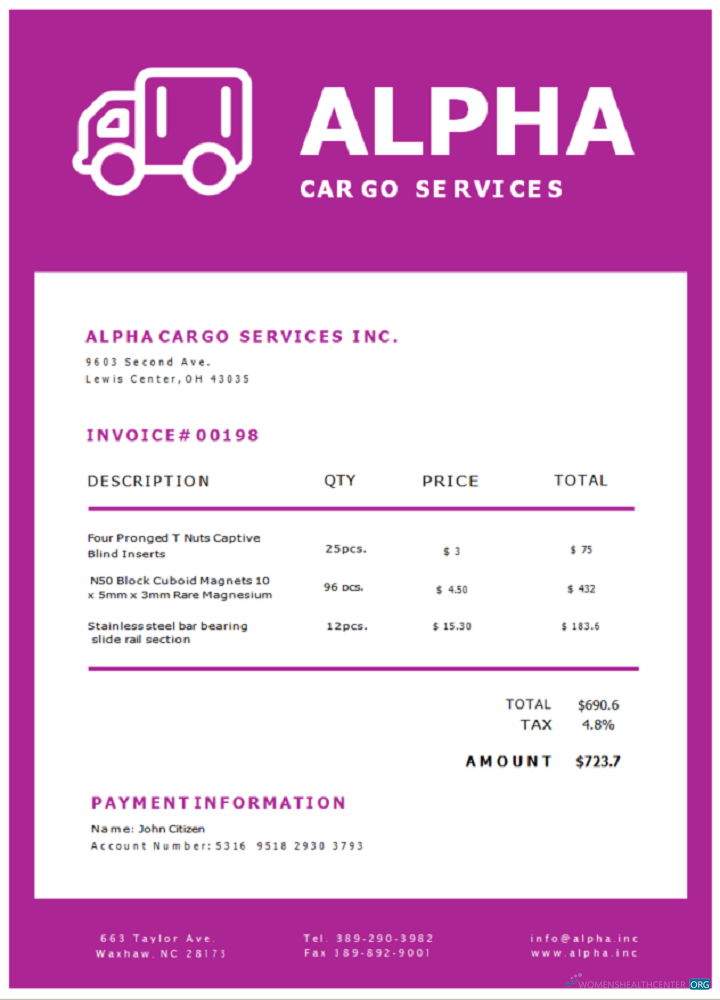 Download USA Alpha Cargo Services invoice Photoshop template